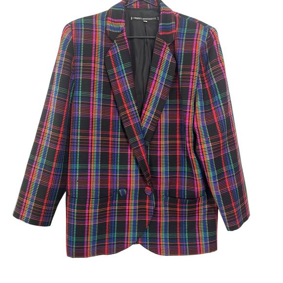 Vintage Umberto Ginocchietti Wool Plaid Blazer Unisex Mens Size 42 Multi 80's - Picture 1 of 7